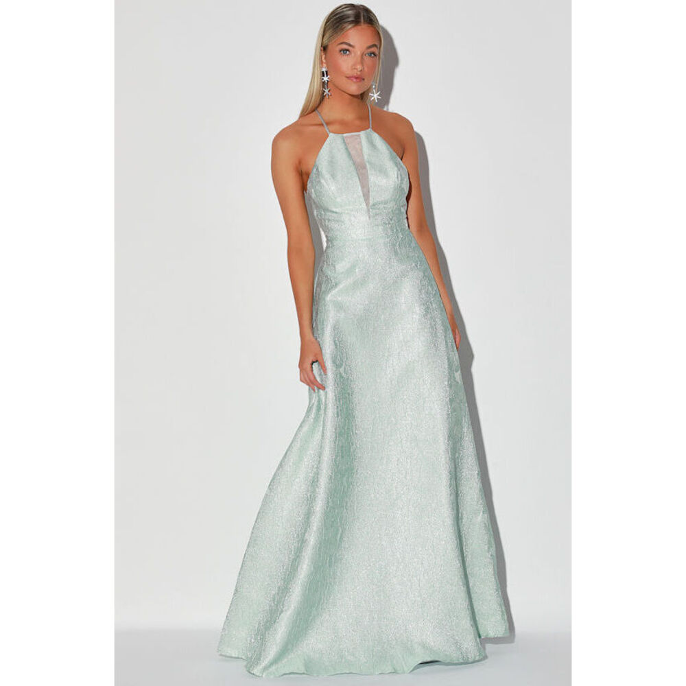 Lulus Life Of Love Light Blue Metallic Sleeveless Maxi Dress - Size S